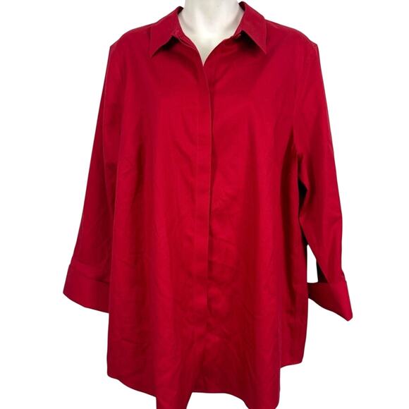 Chicos No Iron Solid Red Flip French Cuff Button Up Long Sleeve Shirt Top 3/ XL - Picture 1 of 16